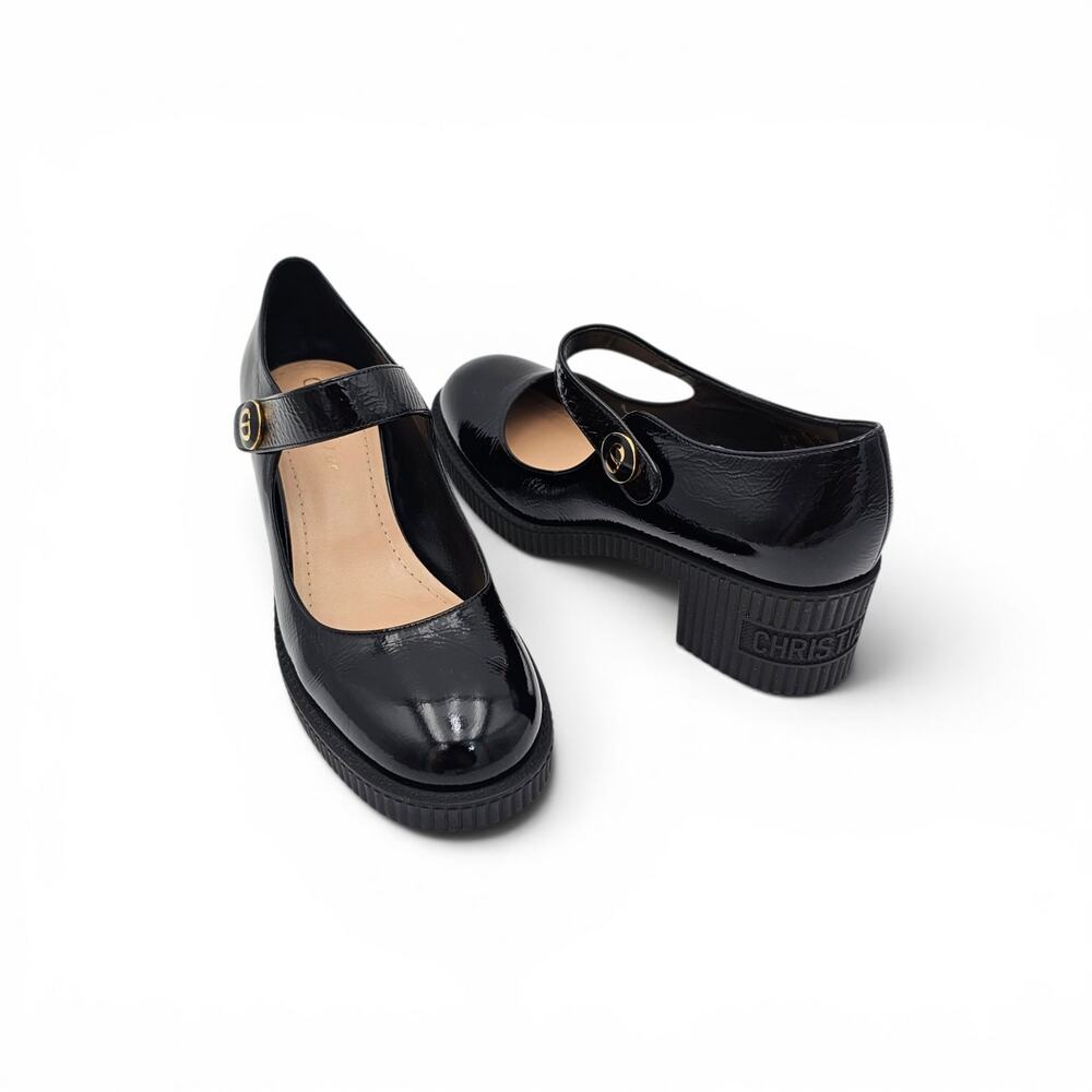 Christian Dior Black Patent Leather Mary Jane D Doll Block Heel Pump Size 39 9